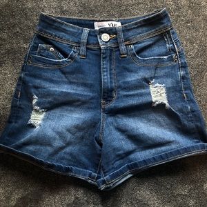 cute dark blue YMI jean shorts distressed for summer